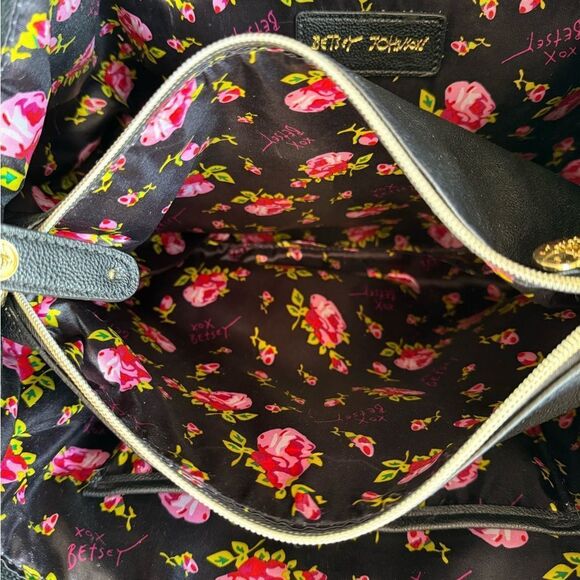 Betsey Johnson Black and White Floral Tote with Metal Embellishments - Picture 11 of 12